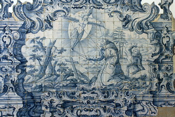 Fototapeta na wymiar azulejo decoration on church facade in Oporto