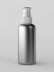 Render of a metallic spray bottle over white