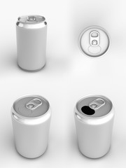 Render of different views of an aluminum can over white