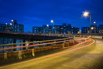 traffic bridge at night in hong kong