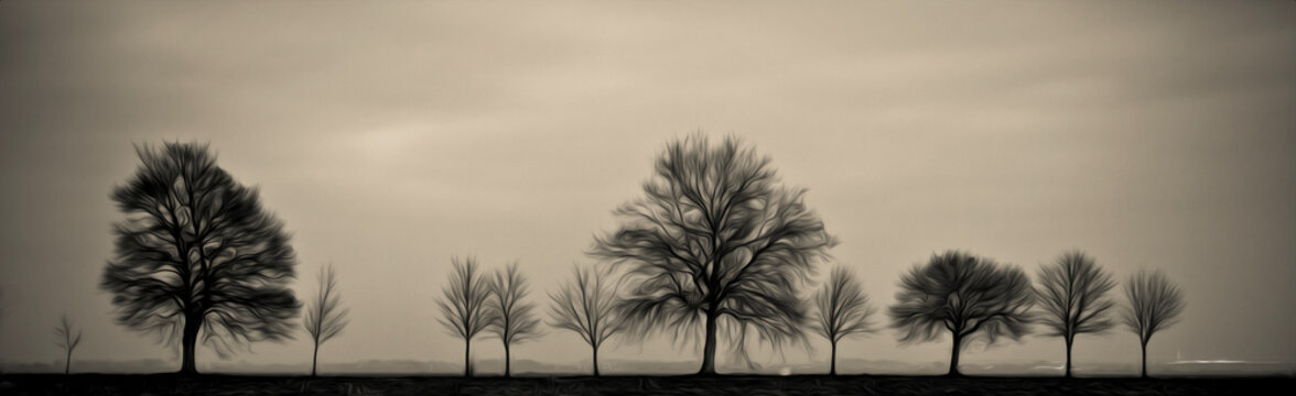 arbre silhouette tronc branche nu automne hiver calligraphie ill