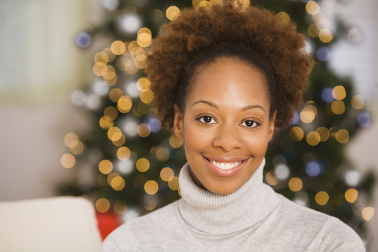 Smiling African woman at Christmas
