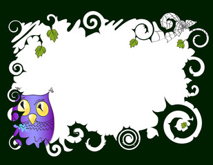 Vector illustration of frame with owl and spiderweb