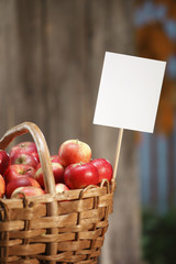 Applebasket closeup with sign