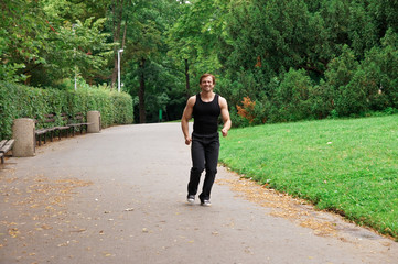 Man running in park