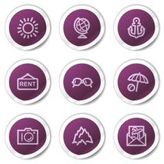 Travel web icons set 5, purple stickers series