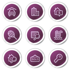 Real estate web icons, purple stickers series