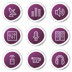 Media web icons, purple stickers series