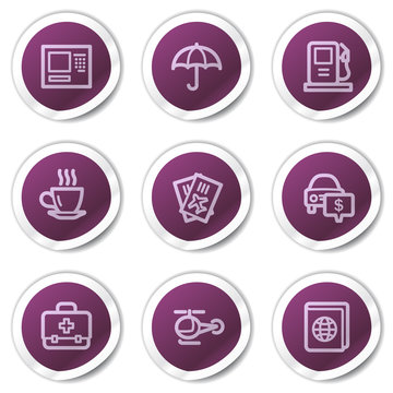 Travel web icons set 4, purple stickers series