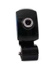 Black usb web camera isolated on white background