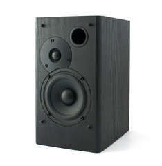 Fototapeta premium Black wooden loudspeaker isolated on white background