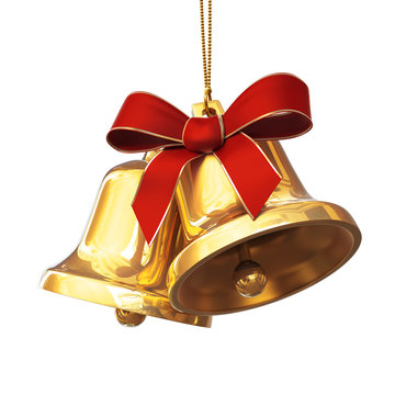 Pair of golden bells with red bow