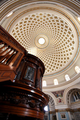 Pulpit and dome  in Mosta church, Malta