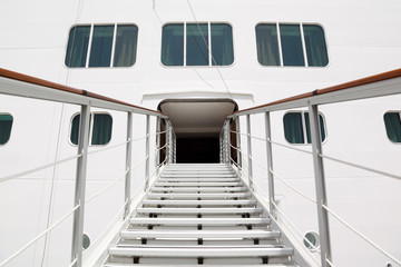 entrance with rails and stairs in cruise passenger liner