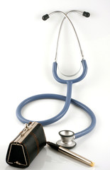 Brown doctor's bag with stethoscope