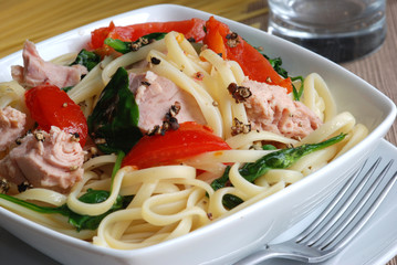 Tuna, spinach and tomato linguine
