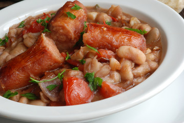 Sausage in cannellini bean sauce