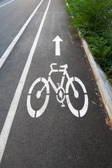 Bicycle road sign painted on the pavement