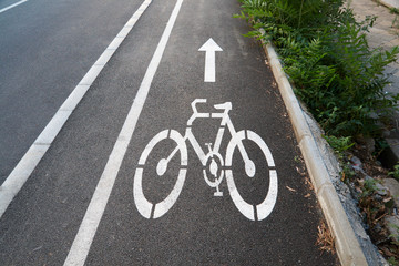 Obraz premium Bicycle road sign painted on the pavement