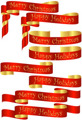 Set of Red Christmas Holiday Banners with Golden Accents