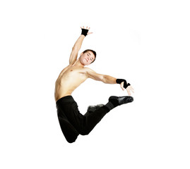 acrobat dancer jumping over white