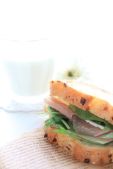 Ham and Cheese sandwich and milk