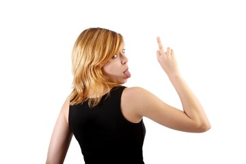 Fototapeta premium young beauty with the finger (white background)