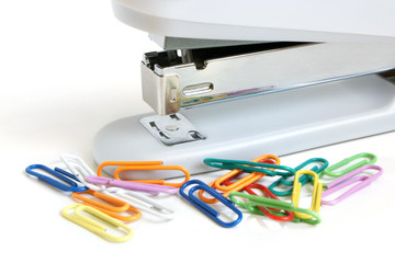 Stapler and multicolored paper clips