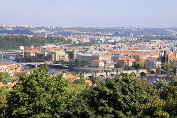 Fototapeta na wymiar The View on autumn Prague above River Vltava