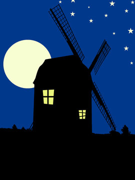 Windm&uuml;hle in Vollmondnacht - windmill at full moon