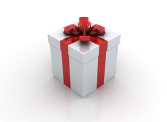 Fototapeta premium one white gift box with red ribbon and bow isolated