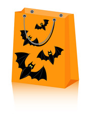 vector Halloween shopping bag with spooky bats