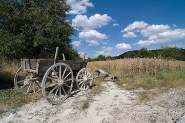 Fototapeta na wymiar Old Cart Wooden In A Rural Scene