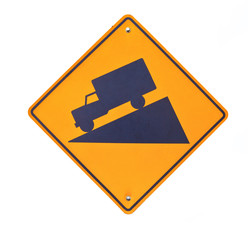 Steep hill road sign isolated on white