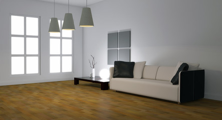 Interno con divano e finestre