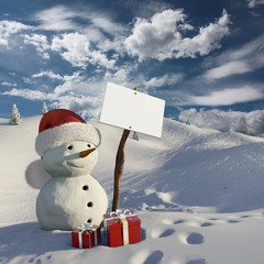 Pupazzo di neve con cartello - 26143543