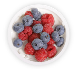 Delicious youghurt with fresh fruit isolated on white background