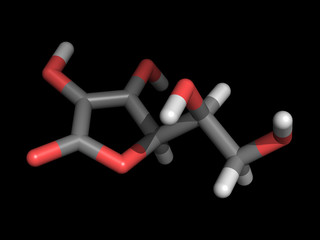 Vitamin C molecule isolated on black