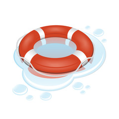 Vector illustration of red and white lifebuoy with water