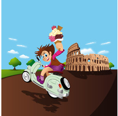 illustration scooter et glace à Rome