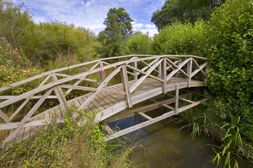 france; 85; jard sur mer: passerelle en bois au dessus des marai