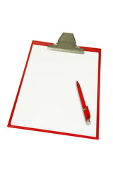 red blocknote with red pen