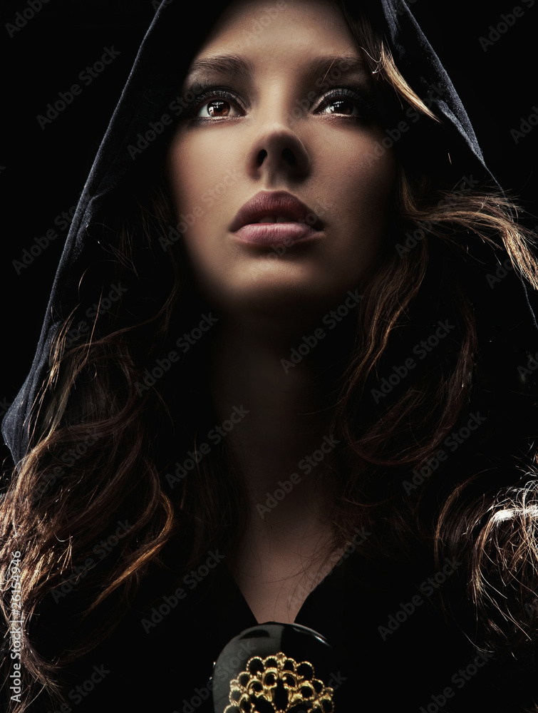 Canvas Prints Portrait of a mysterious woman in hood