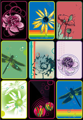 Fototapeta na wymiar set of 9 backgrounds with blossoming flowers
