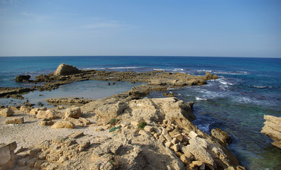 Fototapeta na wymiar Ruins of harbor at Caesarea