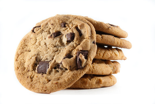 Stack of chocolate chip cookies on isolated background