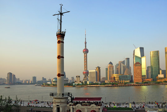 Shanghai the Meteorological Tower and Pudong skyline
