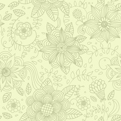 Seamless retro style background with flowers