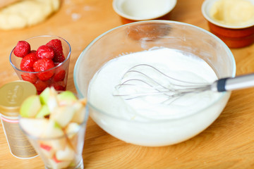 Dough, fruits and berries