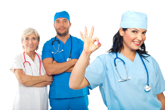 Doctor woman showing okay sign